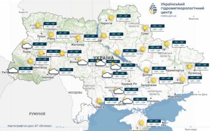У вівторок в Україні буде без опадів, середня денна температура +26°
