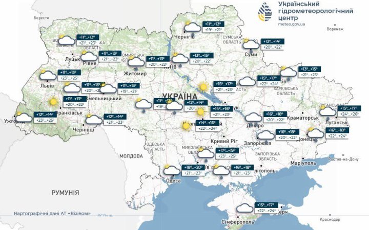 В четвер в більшості областей України знову дощитиме, температурний максимум +25°