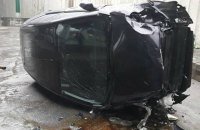 В Киеве с развязки на Выдубичах упал автомобиль